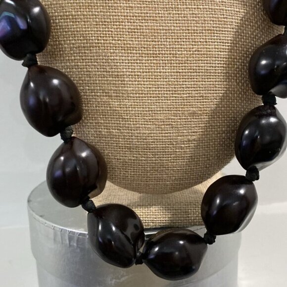 Dark brown large beads with ribbon tie necklace AB - Picture 4 of 7